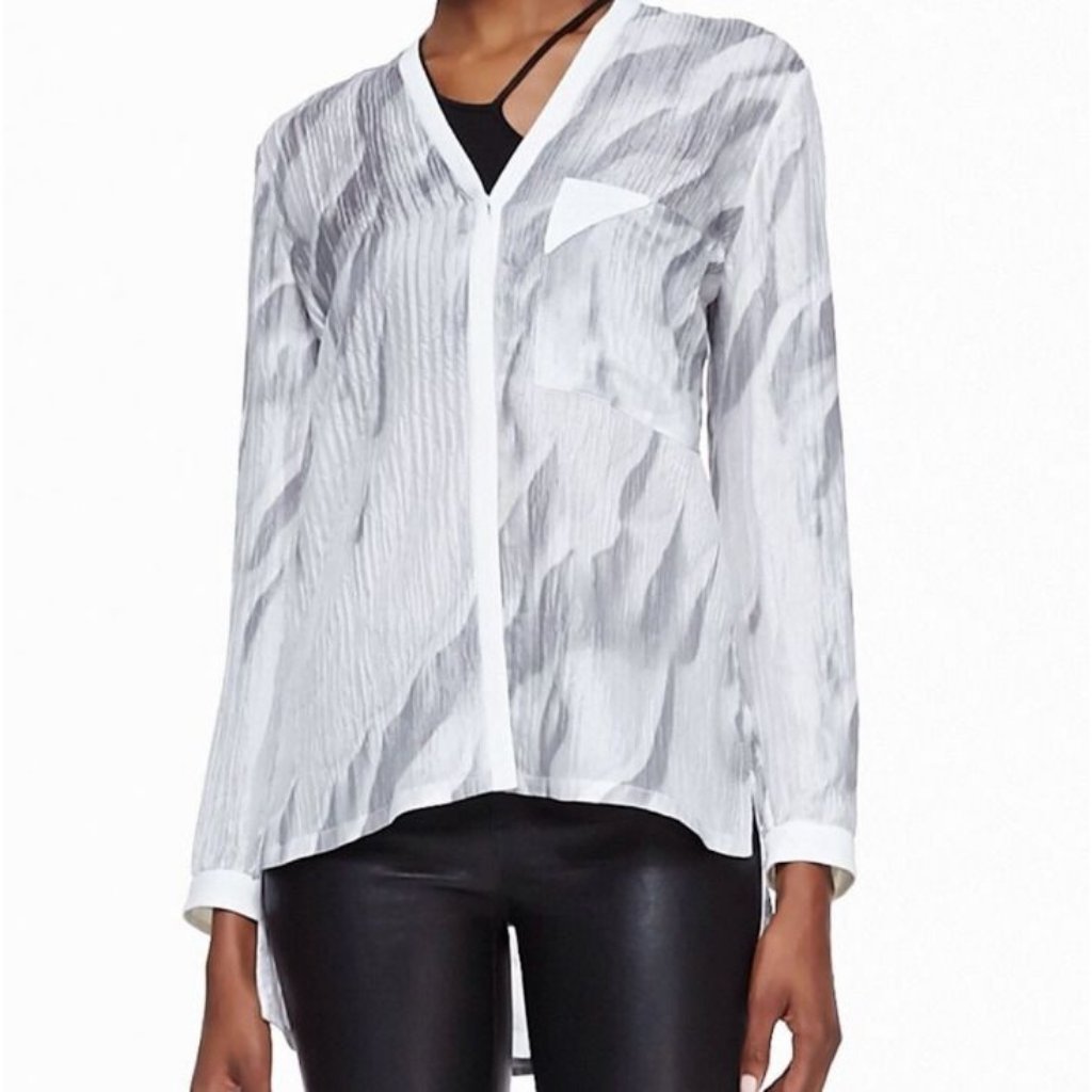 Helmut Lang Top Blouse Shirt Mars Print Silk M Medium $360 New